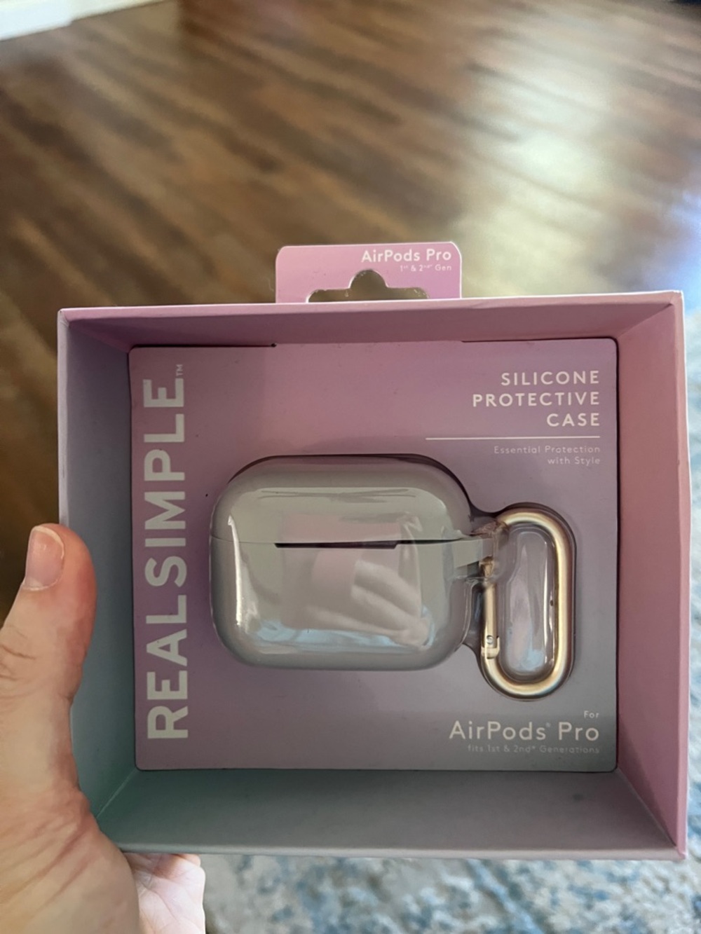 Simple Silicone AirPods Pro Case with Rose Gold Carabiner and Clear Shell